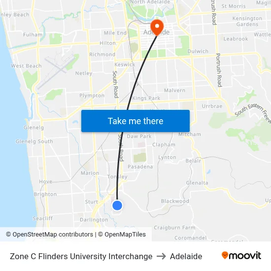 Zone C Flinders University Interchange to Adelaide map