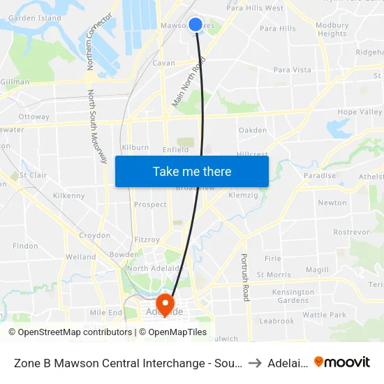 Zone B Mawson Central Interchange - South side to Adelaide map