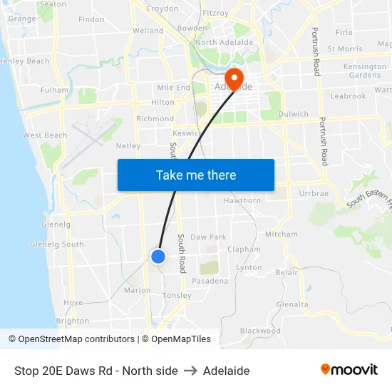 Stop 20E Daws Rd - North side to Adelaide map