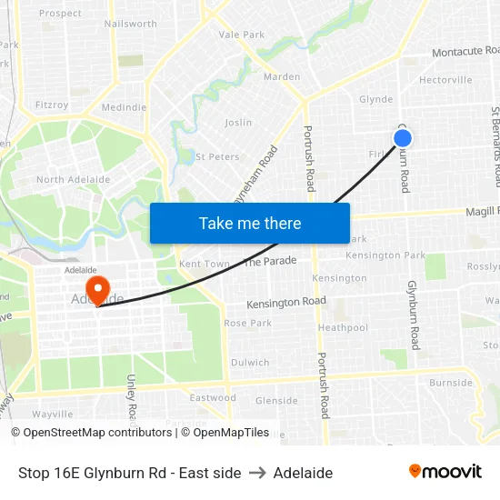 Stop 16E Glynburn Rd - East side to Adelaide map