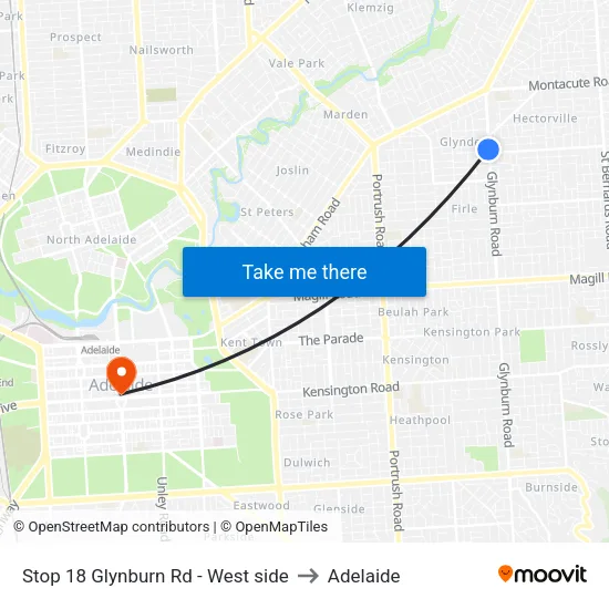 Stop 18 Glynburn Rd - West side to Adelaide map