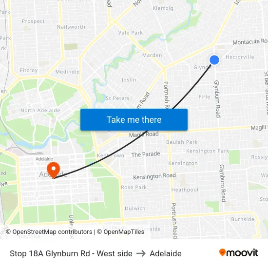Stop 18A Glynburn Rd - West side to Adelaide map