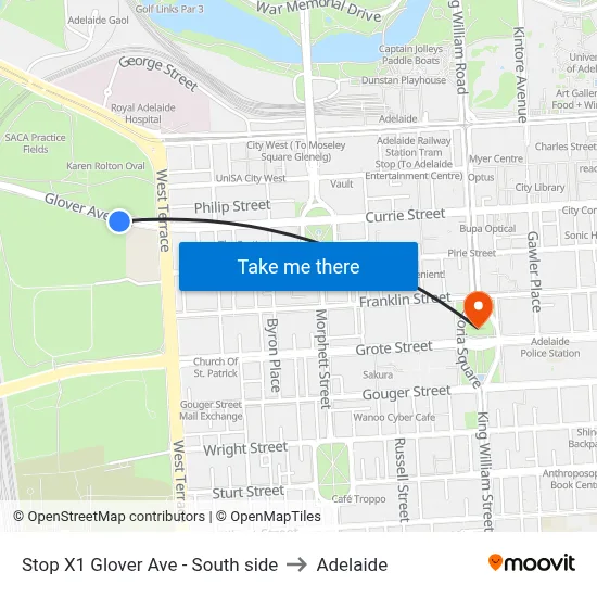 Stop X1 Glover Ave - South side to Adelaide map