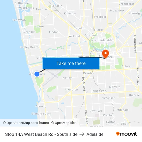 Stop 14A West Beach Rd - South side to Adelaide map