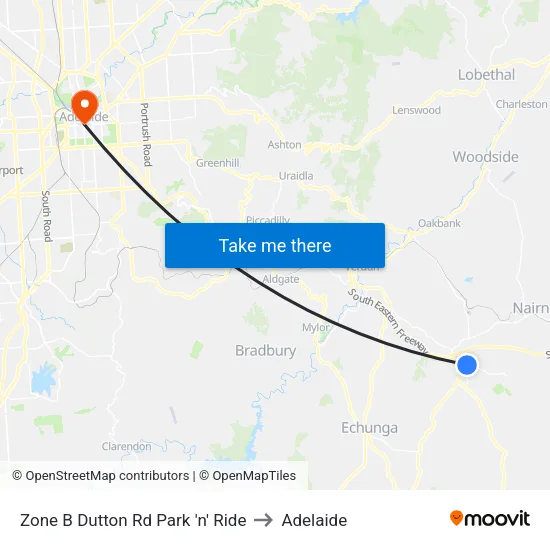 Zone B Dutton Rd Park 'n' Ride to Adelaide map