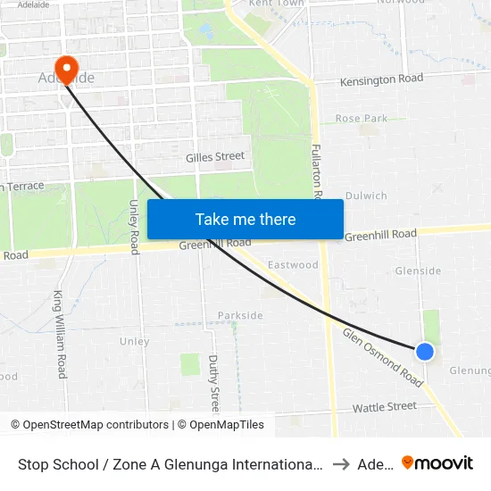 Stop School / Zone A Glenunga International High School Conyngham St to Adelaide map