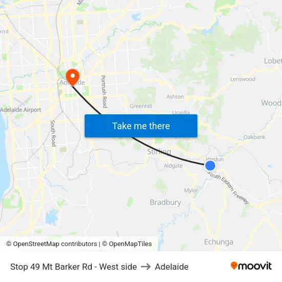 Stop 49 Mt Barker Rd - West side to Adelaide map