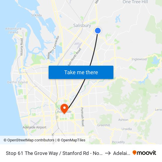 Stop 61 The Grove Way / Stanford Rd - North side to Adelaide map