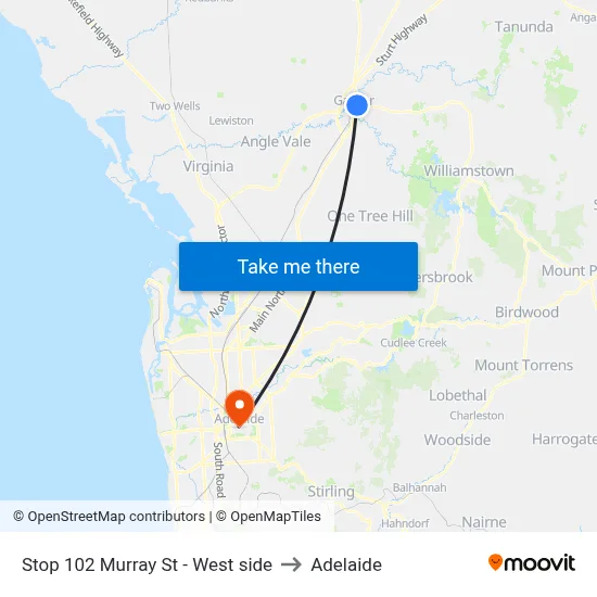 Stop 102 Murray St - West side to Adelaide map