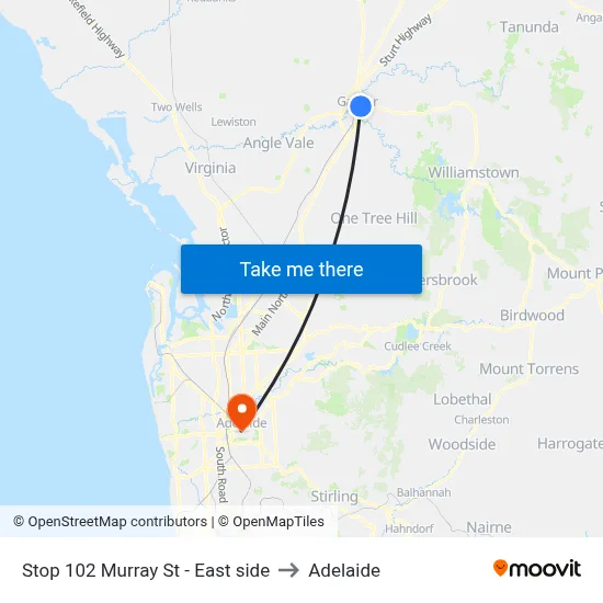 Stop 102 Murray St - East side to Adelaide map