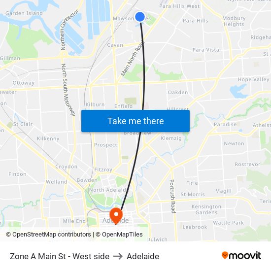 Zone A Main St - West side to Adelaide map