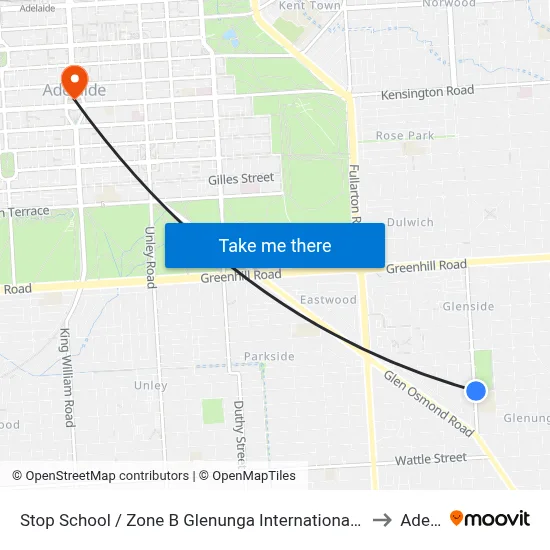 Stop School / Zone B Glenunga International High School Conyngham St to Adelaide map
