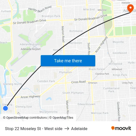 Stop 22 Moseley St - West side to Adelaide map