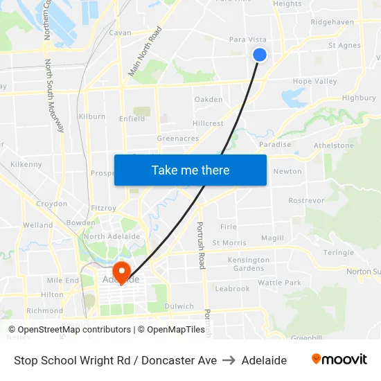 Stop School Wright Rd / Doncaster Ave to Adelaide map