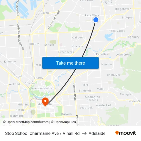 Stop School Charmaine Ave / Vinall Rd to Adelaide map