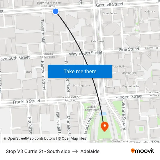 Stop V3 Currie St - South side to Adelaide map