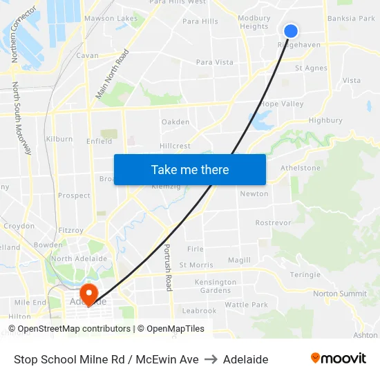 Stop School Milne Rd / McEwin Ave to Adelaide map