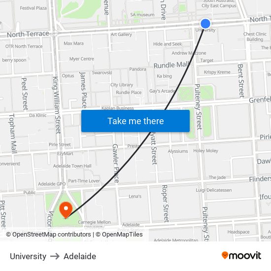 University to Adelaide map