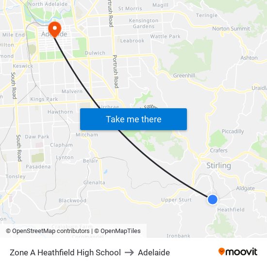 Zone A Heathfield High School to Adelaide map