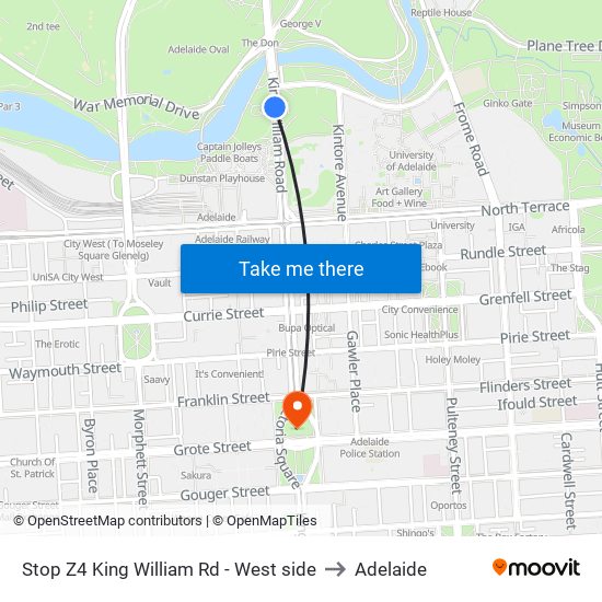 Stop Z4 King William Rd - West side to Adelaide map