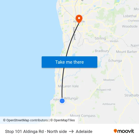 Stop 101 Aldinga Rd - North side to Adelaide map