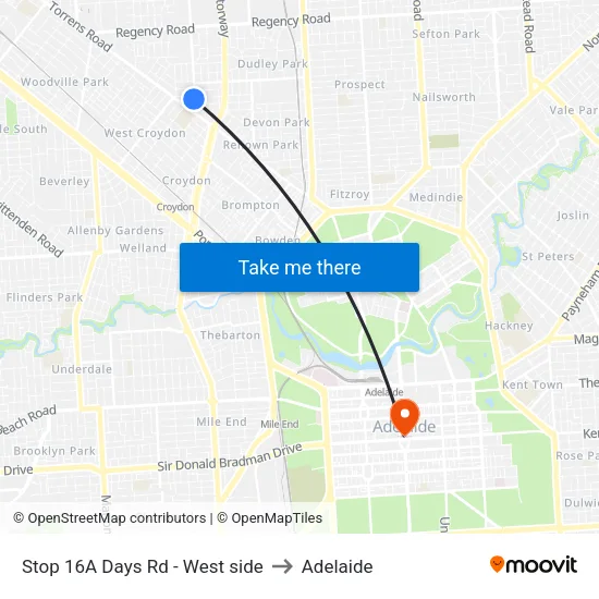 Stop 16A Days Rd - West side to Adelaide map
