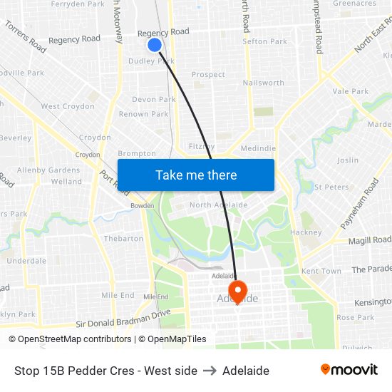 Stop 15B Pedder Cres - West side to Adelaide map