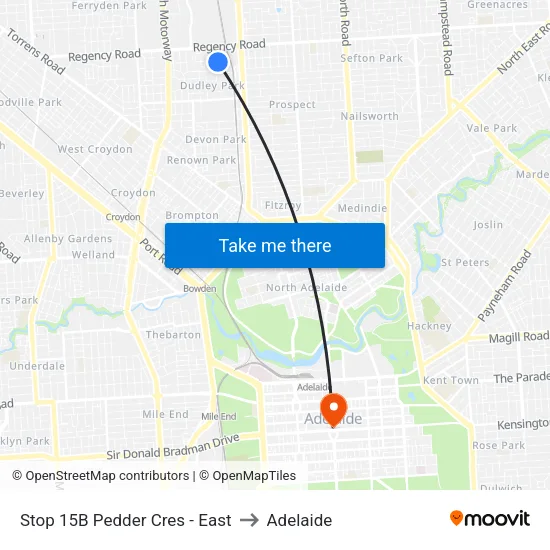 Stop 15B Pedder Cres - East to Adelaide map
