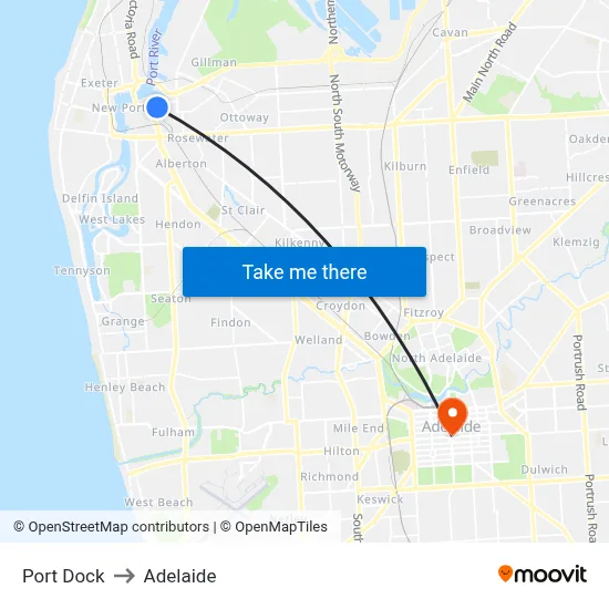 Port Dock to Adelaide map