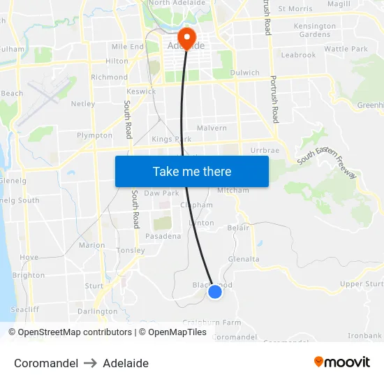 Coromandel to Adelaide map