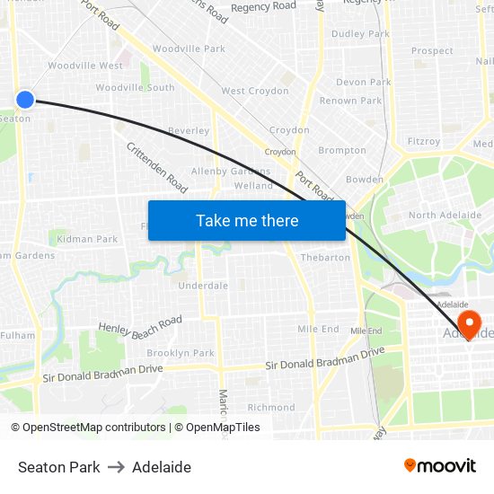 Seaton Park to Adelaide map