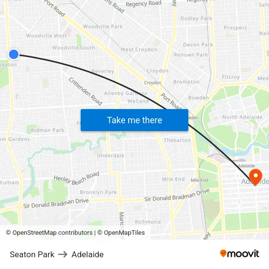 Seaton Park to Adelaide map