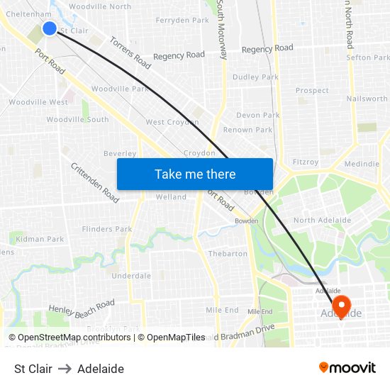 St Clair to Adelaide map