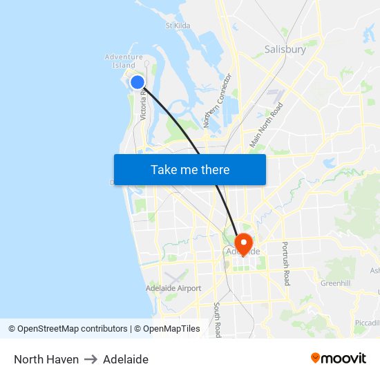 North Haven to Adelaide map