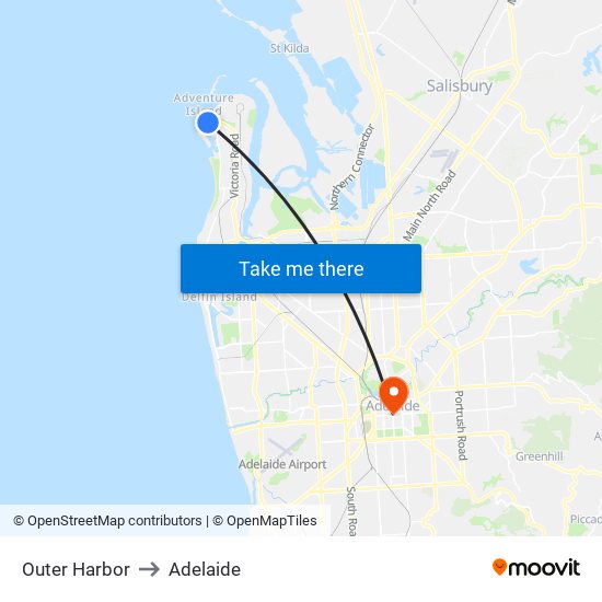 Outer Harbor to Adelaide map