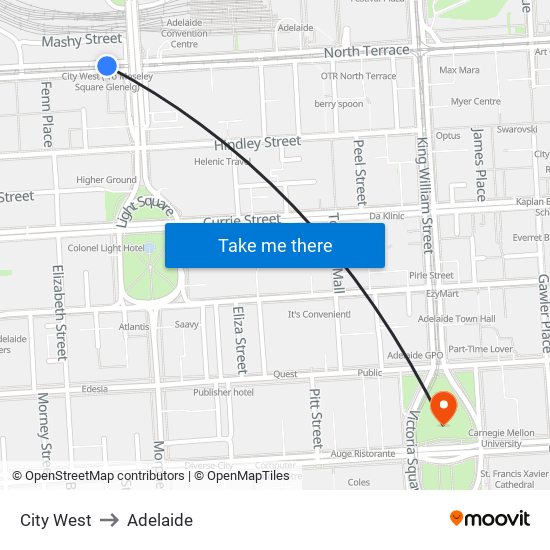 City West to Adelaide map
