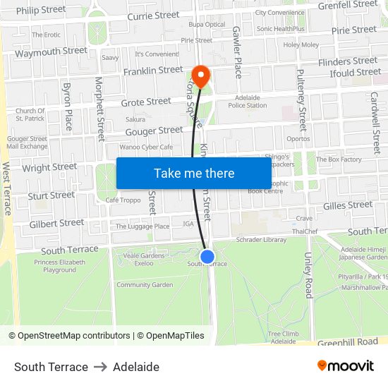 South Terrace to Adelaide map