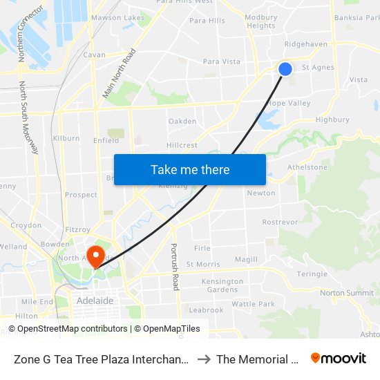 Zone G Tea Tree Plaza Interchange - East side to The Memorial Hospital map