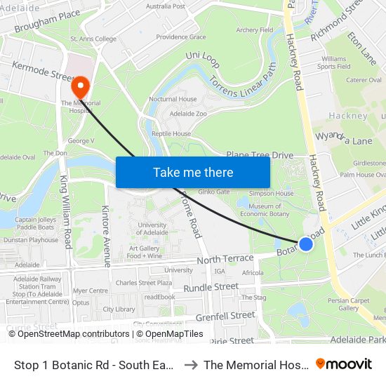Stop 1 Botanic Rd - South East side to The Memorial Hospital map