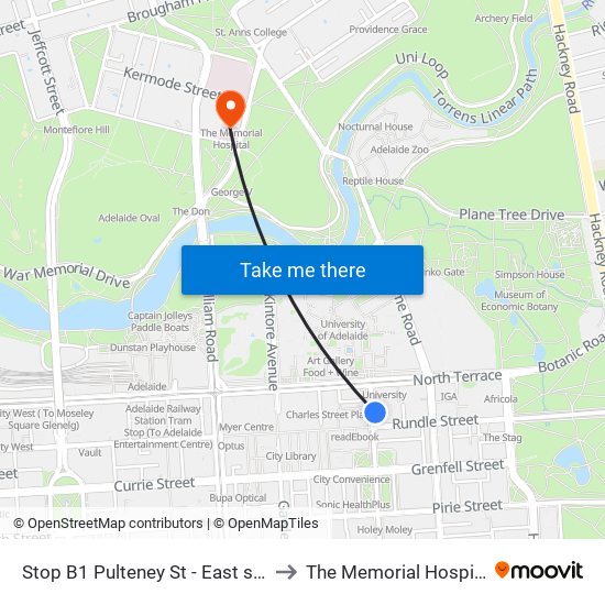 Stop B1 Pulteney St - East side to The Memorial Hospital map