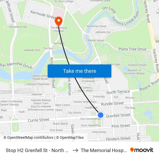 Stop H2 Grenfell St - North side to The Memorial Hospital map