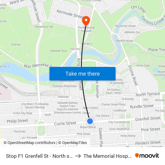 Stop F1 Grenfell St - North side to The Memorial Hospital map