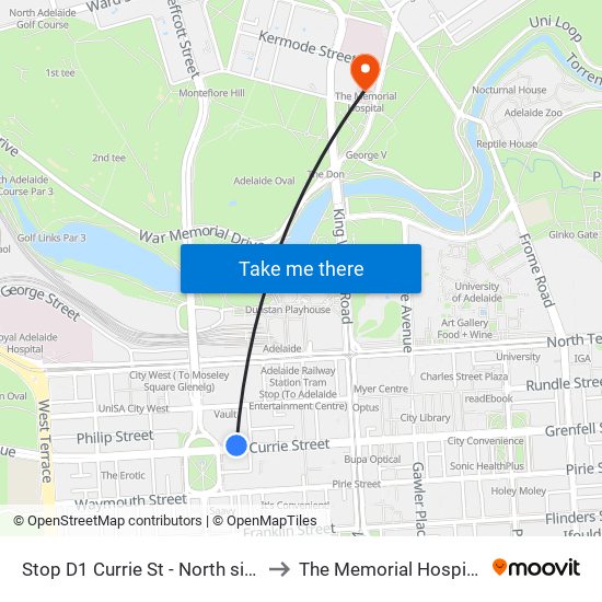 Stop D1 Currie St - North side to The Memorial Hospital map