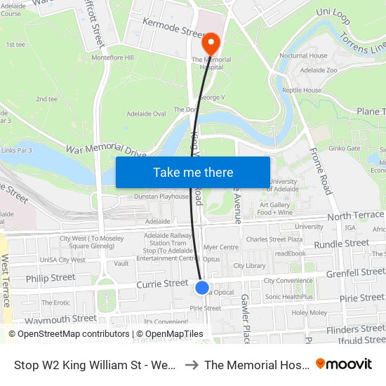 Stop W2 King William St - West side to The Memorial Hospital map