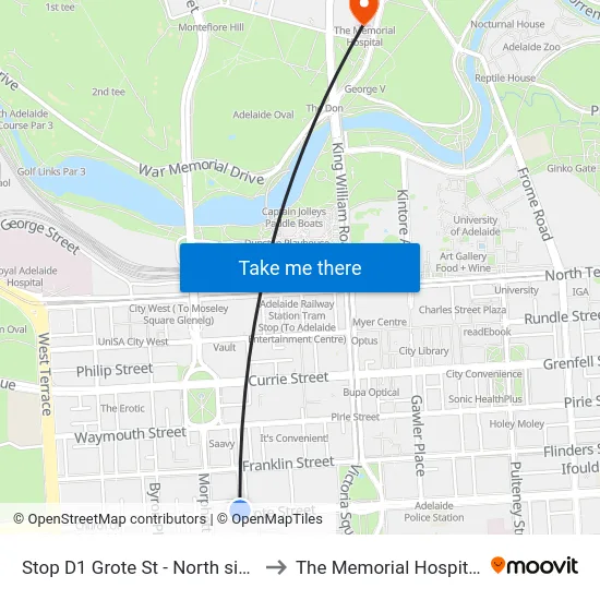 Stop D1 Grote St - North side to The Memorial Hospital map