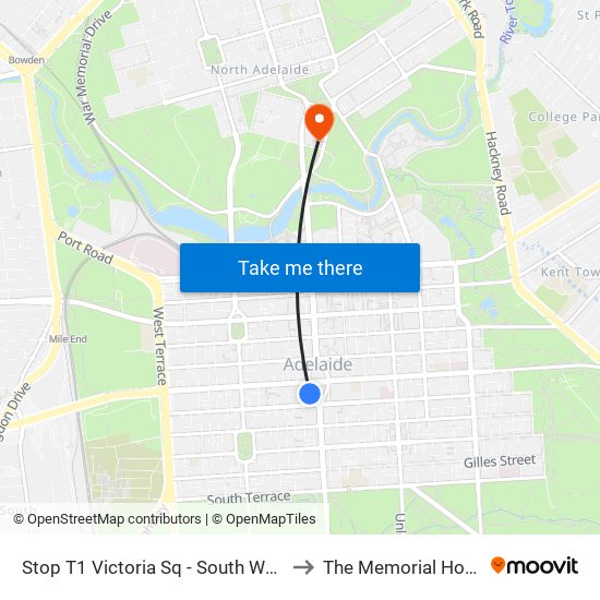 Stop T1 Victoria Sq - South West side to The Memorial Hospital map