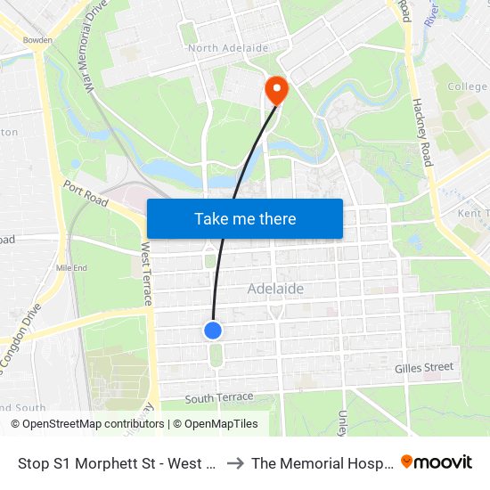 Stop S1 Morphett St - West side to The Memorial Hospital map