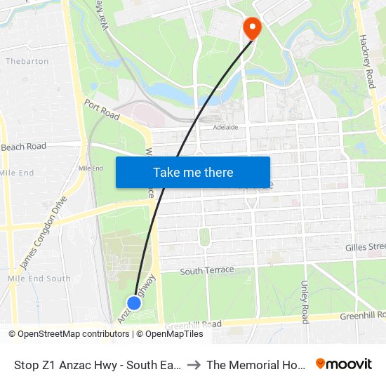 Stop Z1 Anzac Hwy - South East side to The Memorial Hospital map