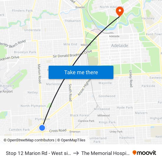 Stop 12 Marion Rd - West side to The Memorial Hospital map