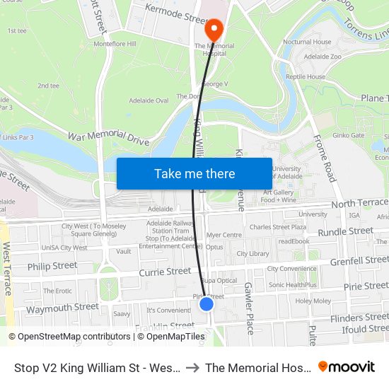 Stop V2 King William St - West side to The Memorial Hospital map